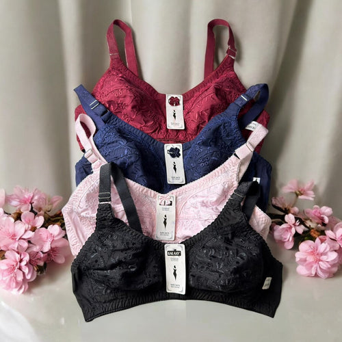 Galaxy Premium Floral Embroidered Soft-Cotton Bra – Pack of 4 (Luxury Comfort)